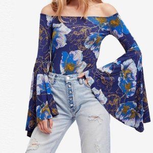 Free People Blue Floral Bird of Paradise Top